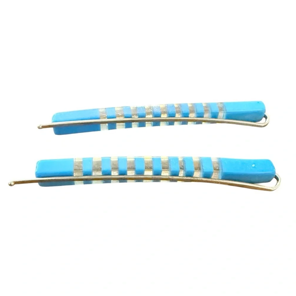 1970’s‎ Blue and Clear Striped Bobby Pins Barrettes, 2.5” Long, Deadstock